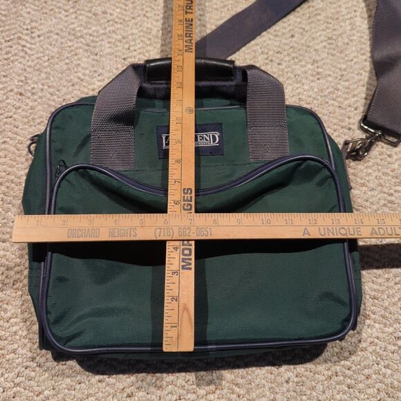 Vintage Lands End Duffel Weekend Messenger Travel Bag Green 3 Pocket Strap - Picture 2 of 9